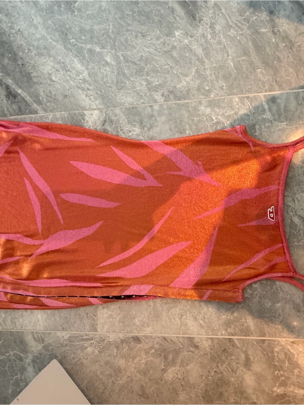 Diesel Orange One-Piece Swimsuit with Pink Leaf Print